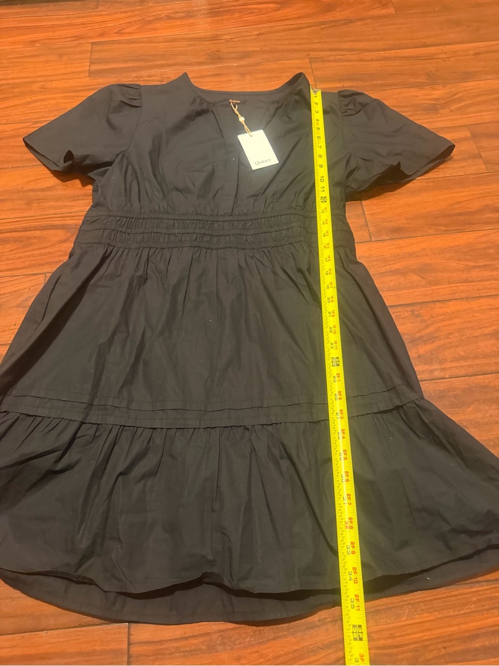 Quince Black Puff-Sleeve Smocked Mini Dress 100% organic cotton - Picture 2 of 10